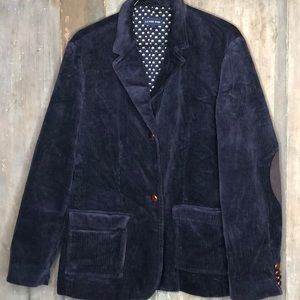 Lands’ End classic navy corduroy blazer elbow patches